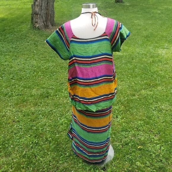 Authentic Vintage West African Handmade Buba Blouse and Iro Wrap Skirt Rainbow - Picture 2 of 6